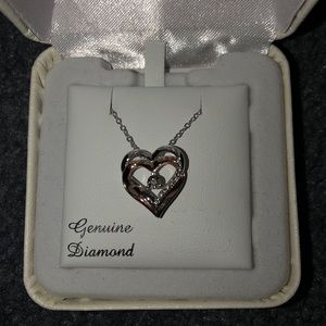 brand new double heart necklace with diamond.